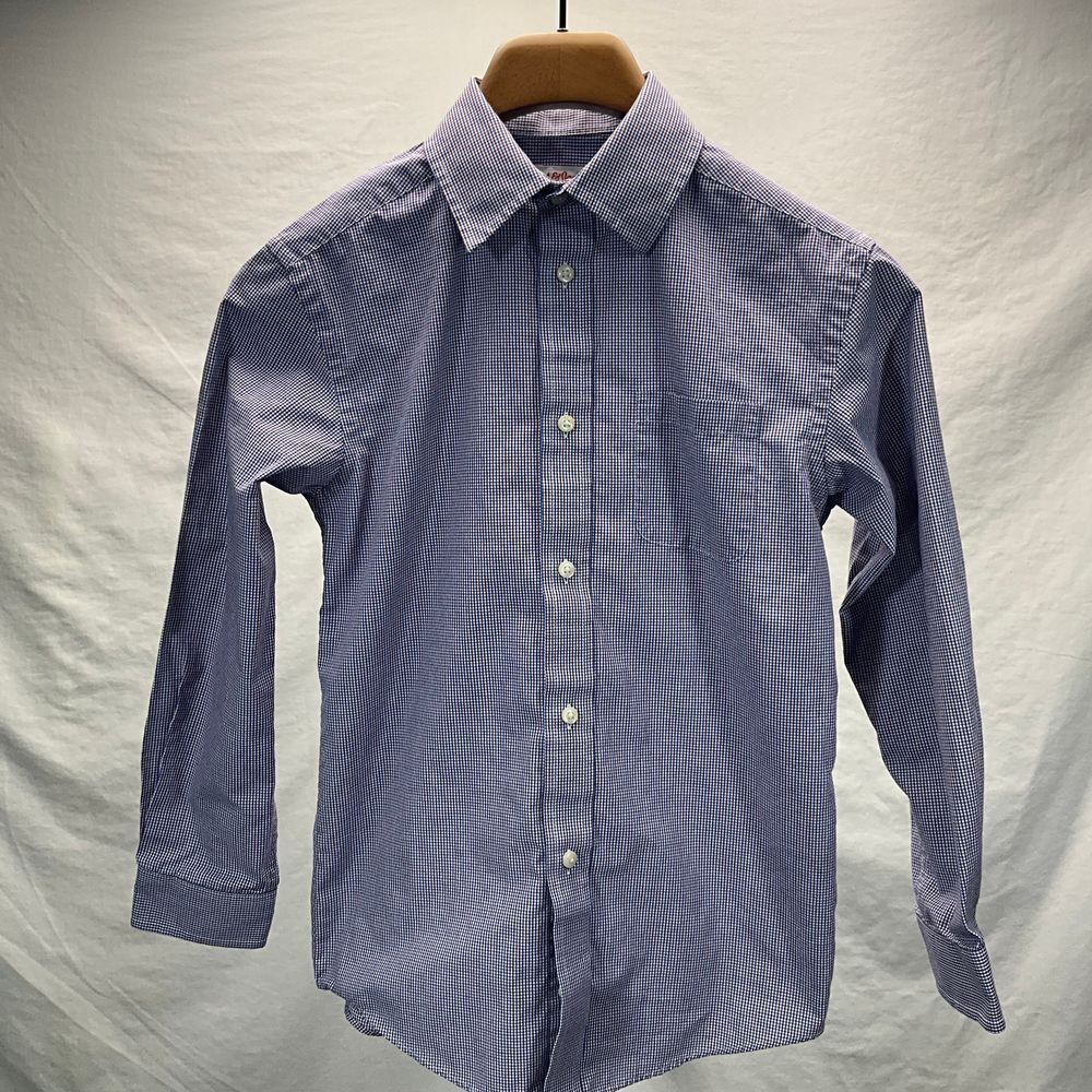 Cat & Jack Boys Blue Gingham Check Button Down Dress Shirt Size M 8/10